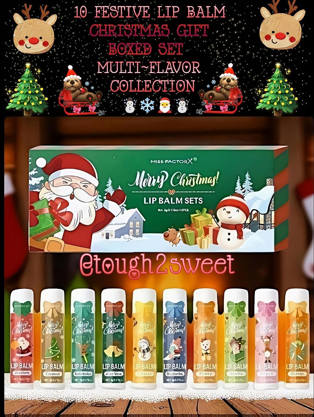 🆕️LAST 1🎅10 FESTIVE LIP BALM CHRISTMAS GIFT BOXED - MULTI~FLAVOR COLLECTION